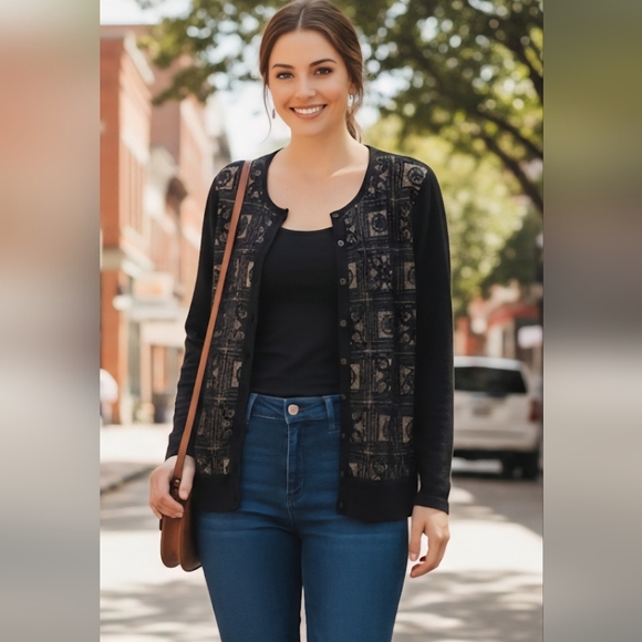 august silk Sweaters - August Silk Black and Tan Cardigan